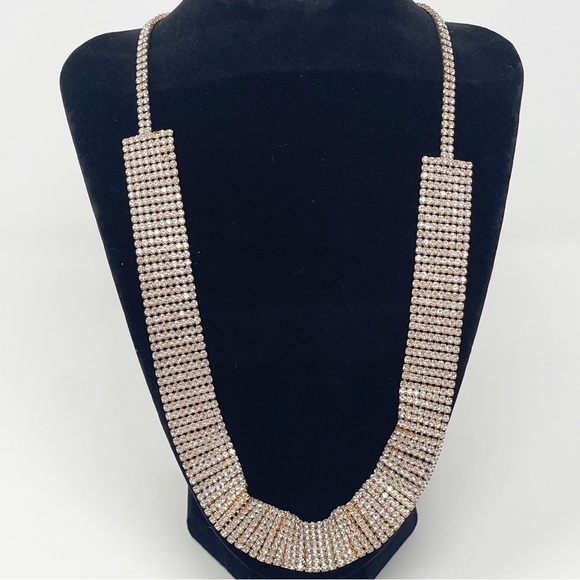 Crystal Trim Rhinestone Gold Tone Necklace - Picture 2 of 12